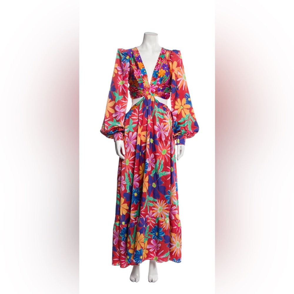 PatBO Women’s Aster Floral Long Sleeve Cutout Maxi Dress